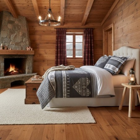 Parure de lit Esprit Chalet coeur gris 240 x 220 cm