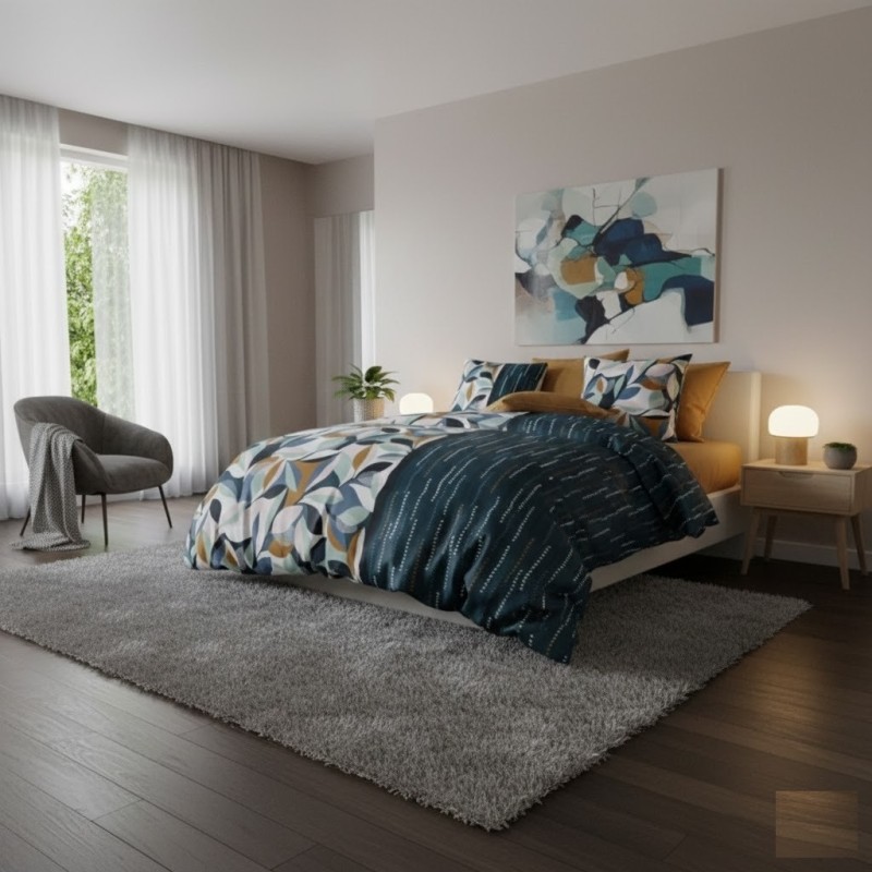 Parure de lit feuillage graphique 240 x 220 cm