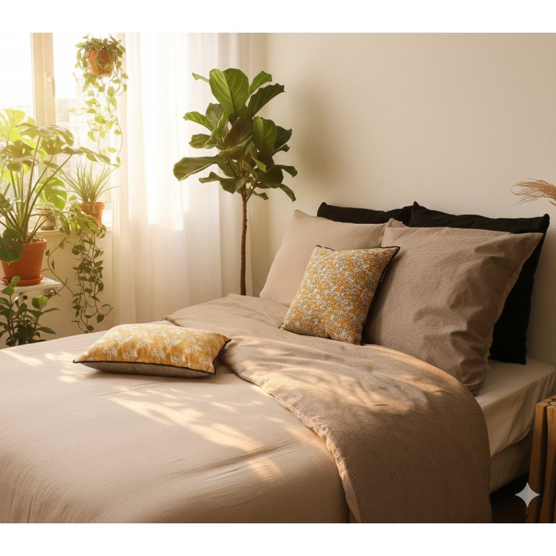 Parure de lit gaze de coton 220 x 240 cm Zig zag sable