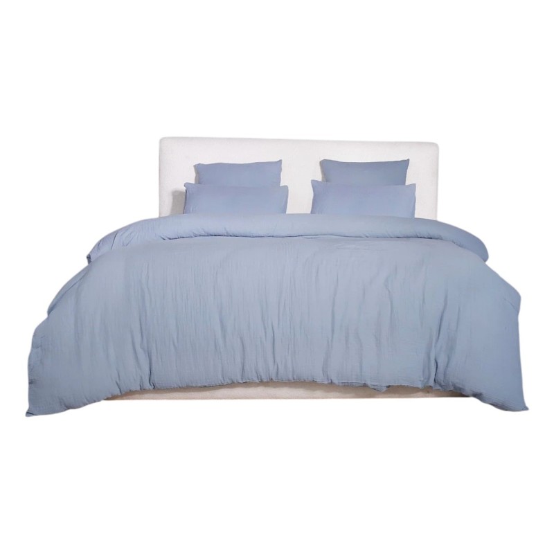 Parure de lit gaze de coton lave 220 x 240 cm Douceur bleu givree