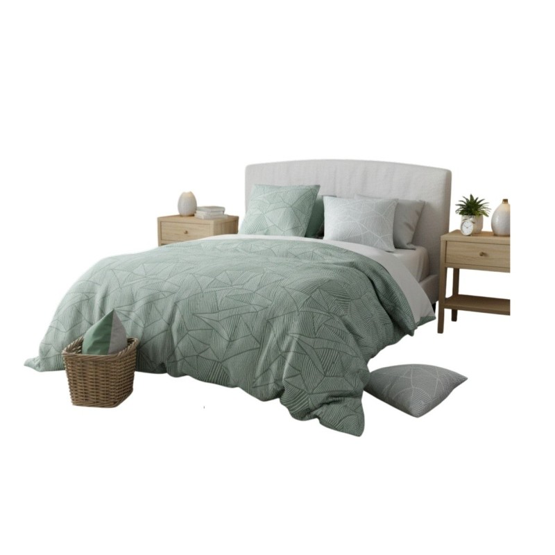 Parure de lit motif graphique vert 240 x 220 cm
