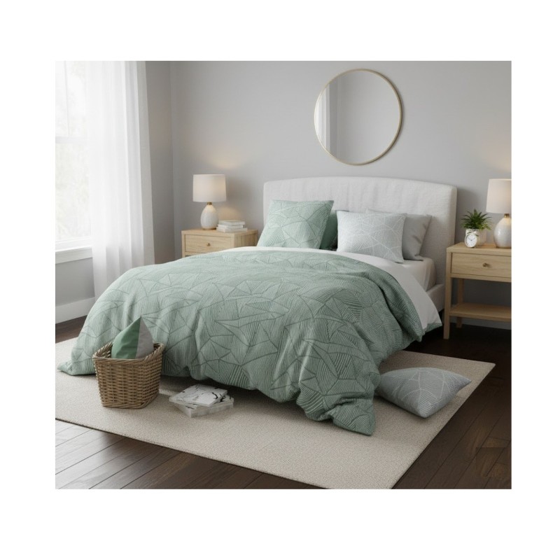 Parure de lit motif graphique vert 240 x 220 cm