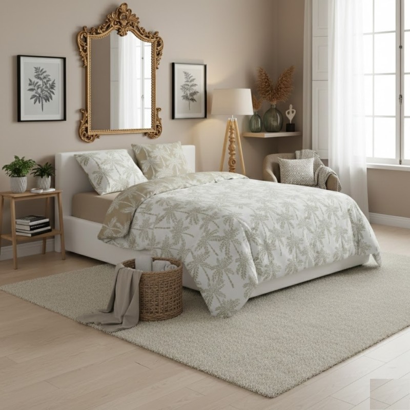 Parure de lit Palmiers beige 240 x 220 cm