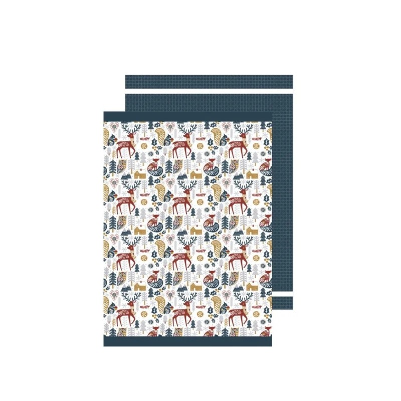 Lot de 2 torchons Animaux d’hiver – Coton Oeko-Tex – Esprit chalet
