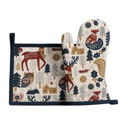 Gant et manique de cuisine 20 x 20 cm Animaux d'hiver