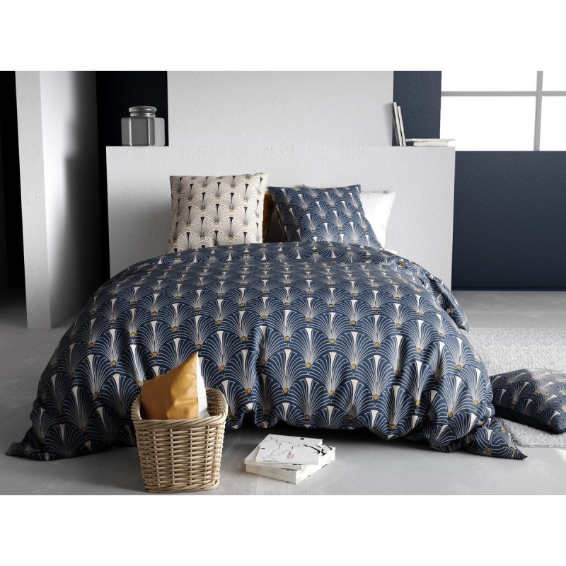 Housse couette + 2 taies 240 x 260 cm Plumes de paon