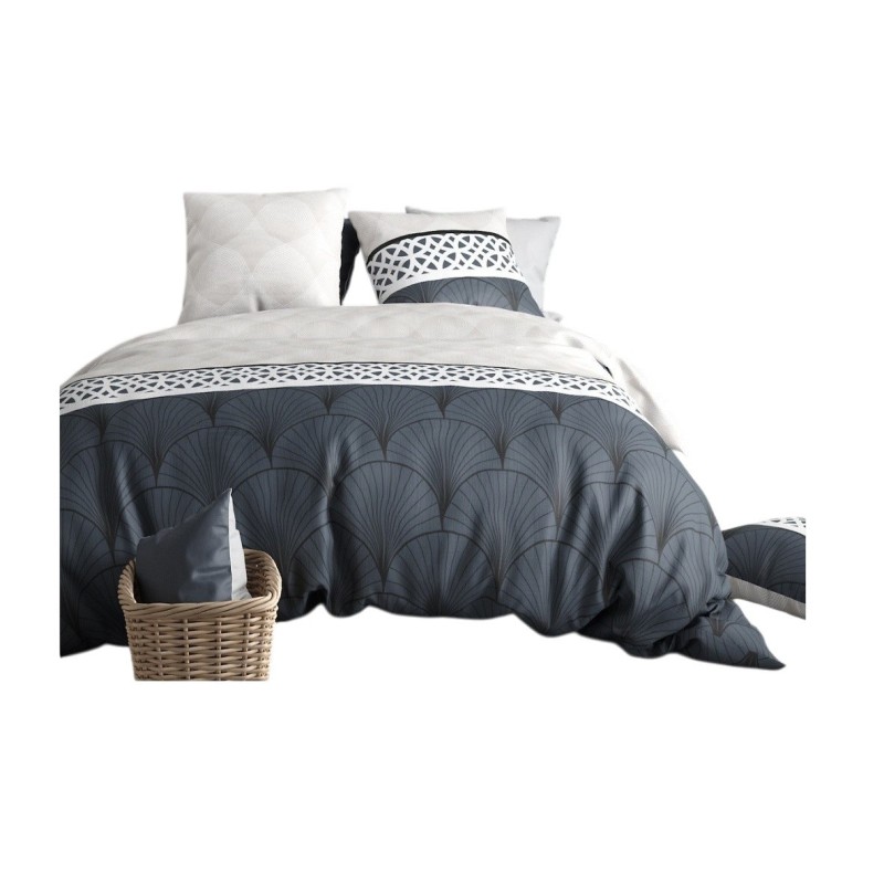 Housse couette + 2 taies 260 x 240 cm Eventails graphique arcadie