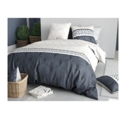 Housse couette + 2 taies 260 x 240 cm Eventails graphique arcadie