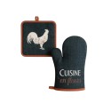 Gant et manique Coq et fleurs – Coton – Élégance et protection cuisine