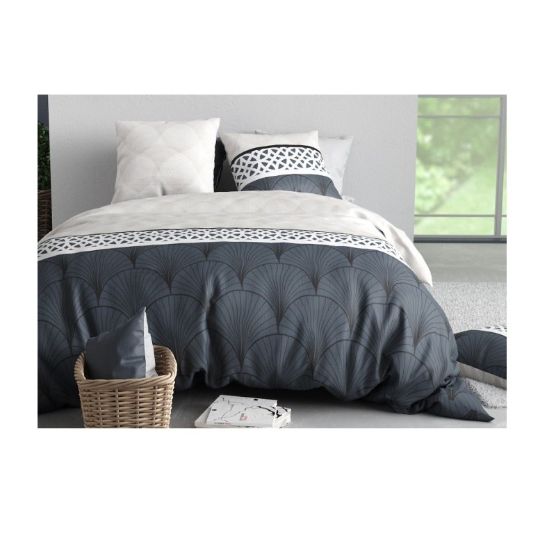 Housse couette + 2 taies 260 x 240 cm Eventails graphique arcadie