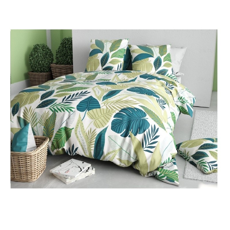 Housse couette + 2 taies 260 x 240 cm Feuillage tropicalia