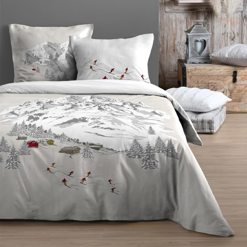 Housse couette + taies percale de coton 240 x 260 cm Station de ski