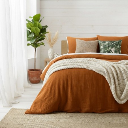 Housse de couette + 2 taies en gaze de coton 240 x 260 cm Tendance caramel