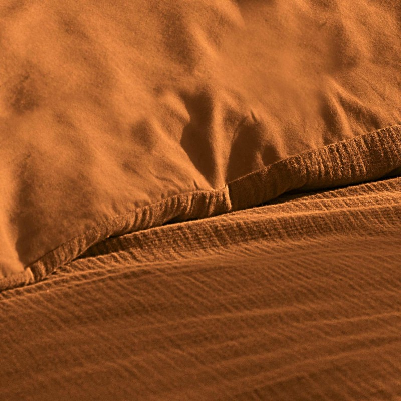 Housse de couette + 2 taies en gaze de coton 240 x 260 cm Tendance caramel