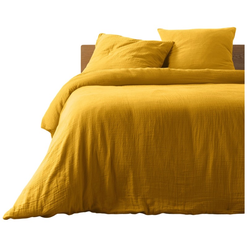 Housse de couette + 2 taies en gaze de coton 240 x 260 cm Tendance jaune