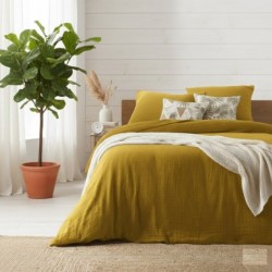 Housse de couette + 2 taies en gaze de coton 240 x 260 cm Tendance jaune
