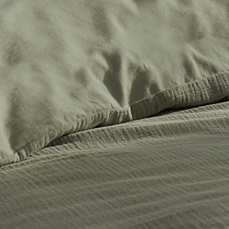 Housse de couette + 2 taies en gaze de coton 240 x 260 cm Tendance kaki