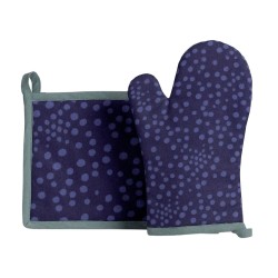 Gant et manique Pois Chic – Coton bleu marine à pois – Élégance cuisine
