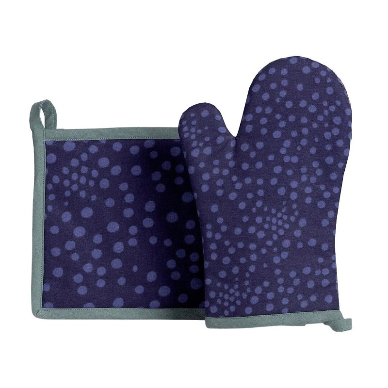 Gant et manique Pois Chic – Coton bleu marine à pois – Élégance cuisine