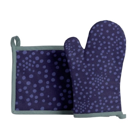 Gant et manique Pois Chic – Coton bleu marine à pois – Élégance cuisine