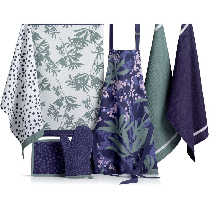 Gant et manique Pois Chic – Coton bleu marine à pois – Élégance cuisine