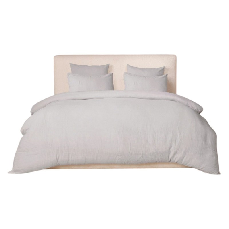 Housse de couette + taies gaze de coton lave 240 x 260 cm Douceur gris glacier