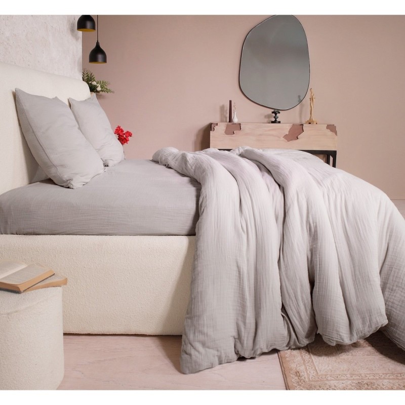 Housse de couette + taies gaze de coton lave 240 x 260 cm Douceur gris glacier