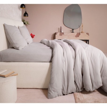 Housse de couette + taies gaze de coton lave 240 x 260 cm Douceur gris glacier