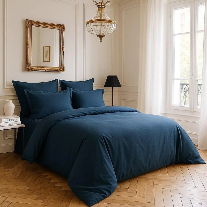Housse de couette en satin de coton 240 x 260 cm Uni bleu marine