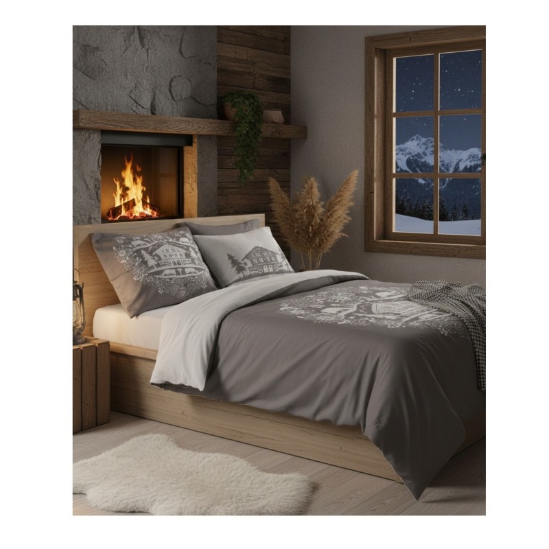 Housse de couette et taie 240 x 260 cm Chalet de Valloire taupe