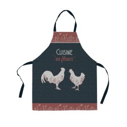 Tablier en coton 85 cm Coqs et fleurs