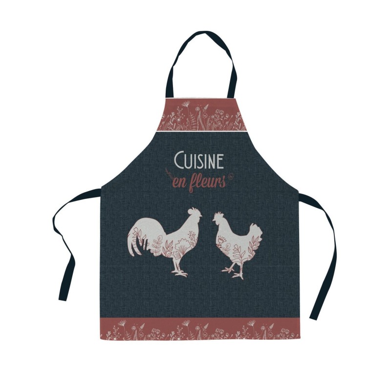 Tablier en coton 85 cm Coqs et fleurs