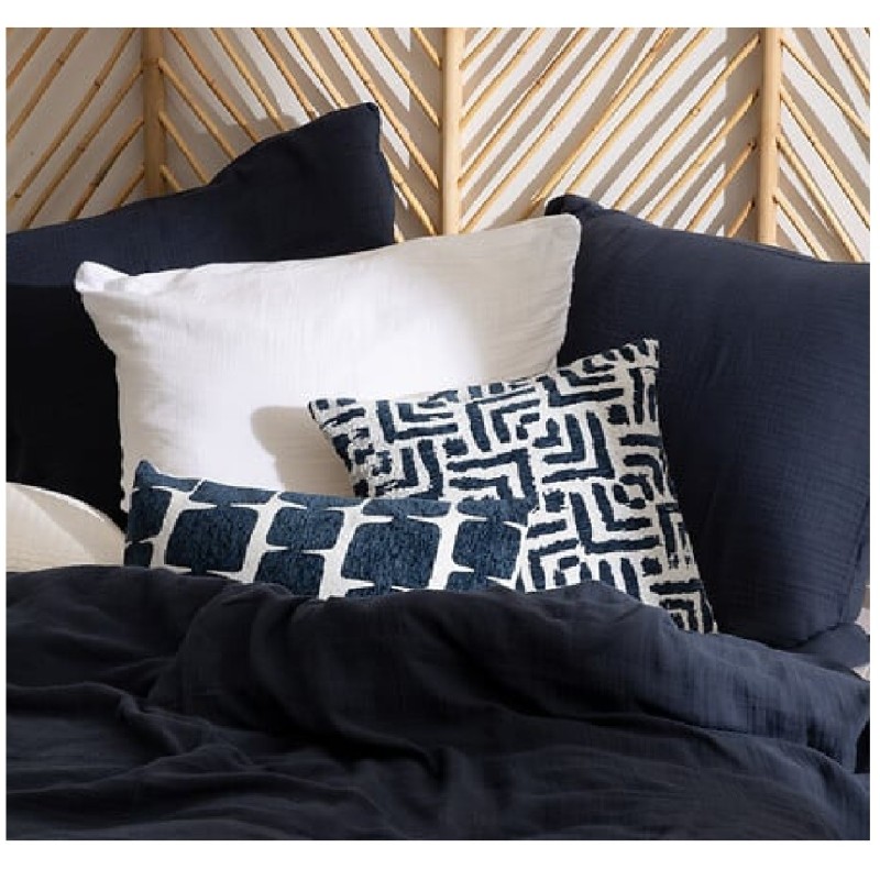 Parure de lit en double gaze de coton 260 x 240 cm Floria bleu marine