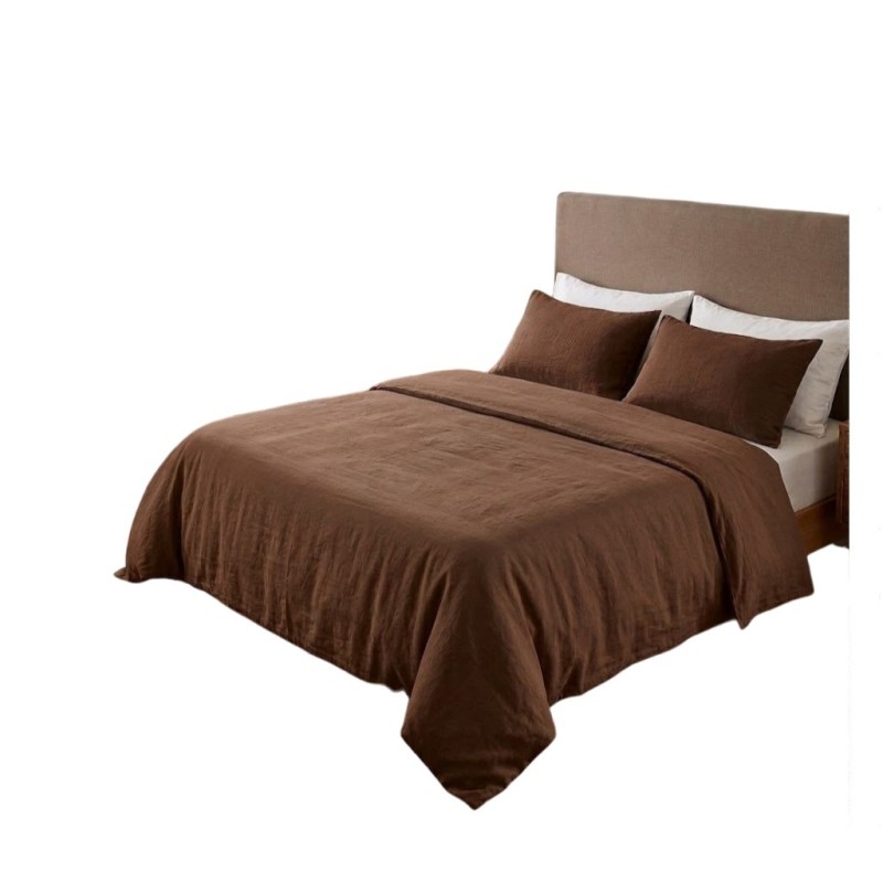 Parure de lit en double gaze de coton 260 x 240 cm Floria chocolat