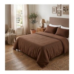 Parure de lit en double gaze de coton 260 x 240 cm Floria chocolat