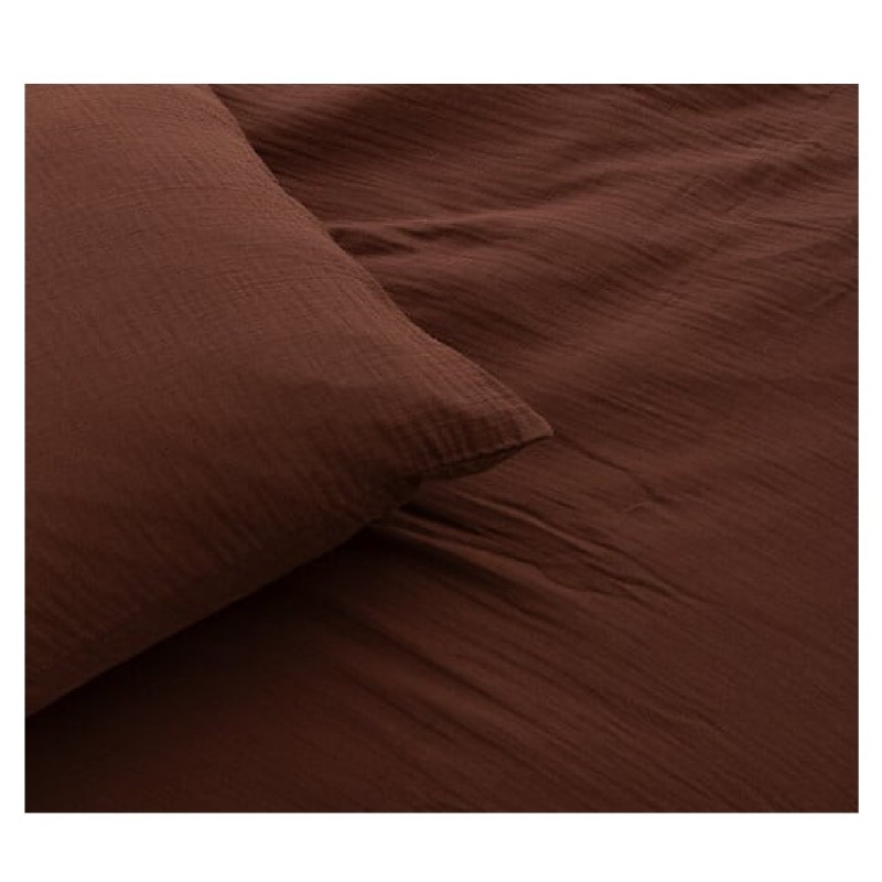 Parure de lit en double gaze de coton 260 x 240 cm Floria chocolat