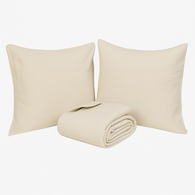 Couverture Couvre lit 260 x 240 cm avec taies Lilou Beige