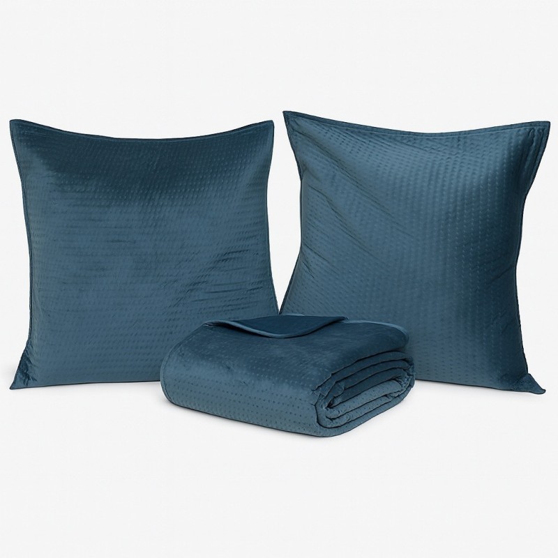 Couverture Couvre lit 260 x 240 cm avec taies Lilou Bleu fonce