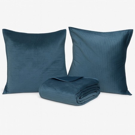 Couverture Couvre lit 260 x 240 cm avec taies Lilou Bleu fonce