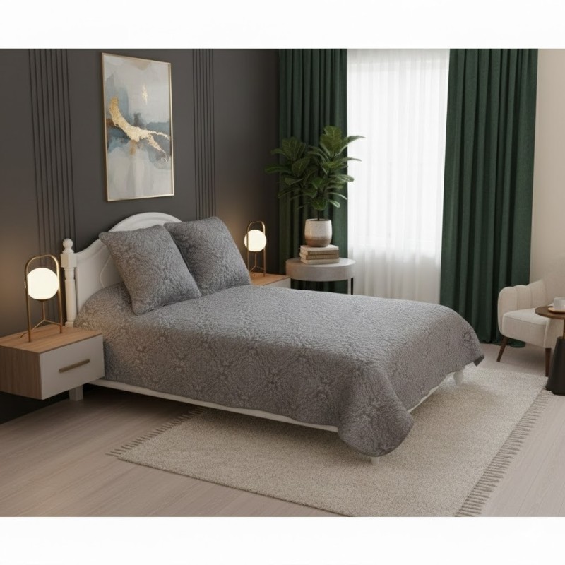 Couvre lit + taies 220 x 240 cm Arabesque gris