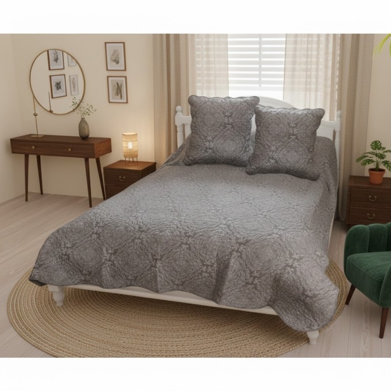 Couvre lit + taies 220 x 240 cm Arabesque gris