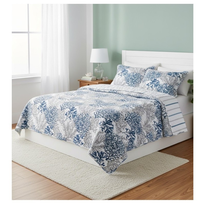 Couvre lit + taies 220 x 240 cm Océan gris