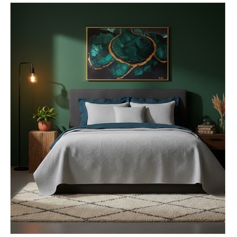 Couvre lit + taies 220 x 240 cm Romane gris clair