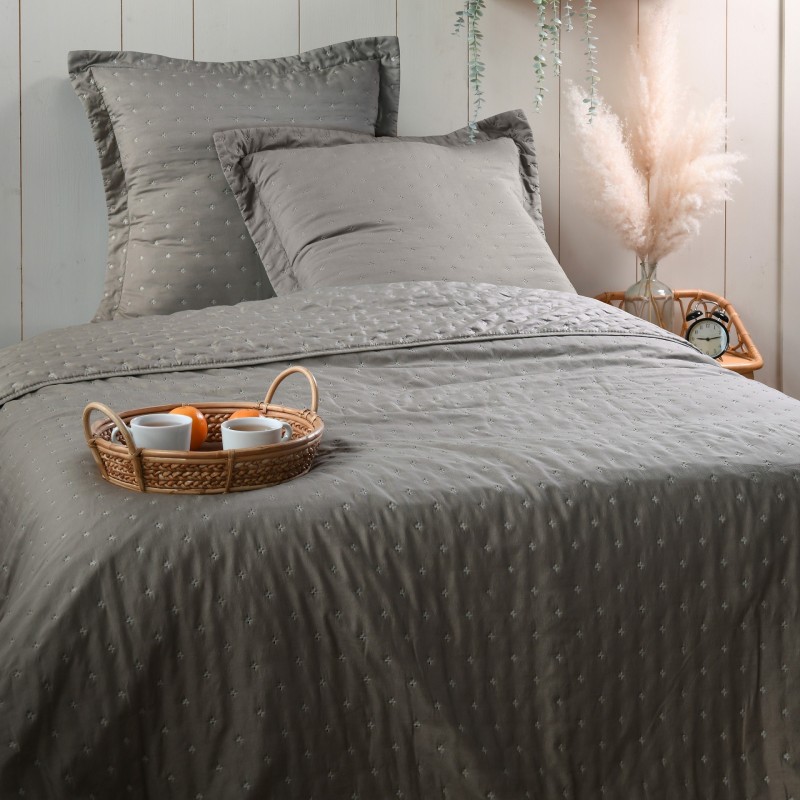 Couvre lit + taies 260 x 240 cm Chloé taupe