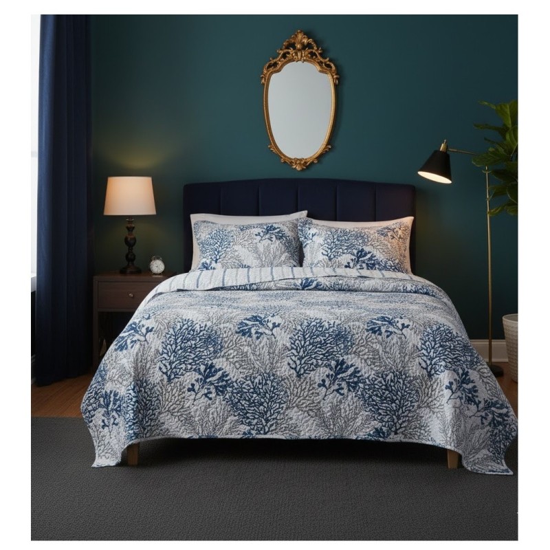 Couvre lit + taies 260 x 240 cm Océan gris