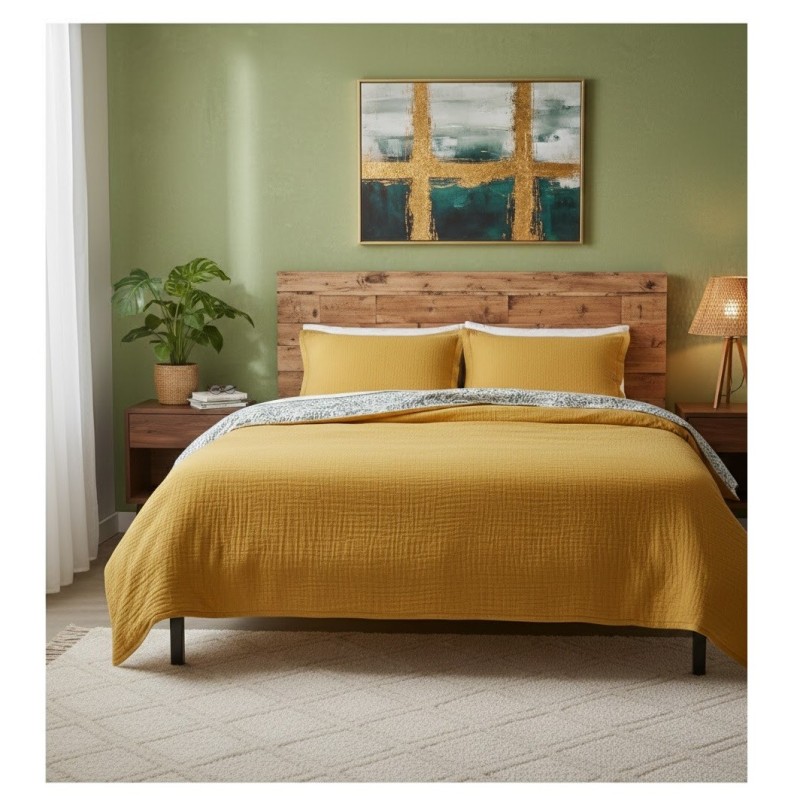 Couvre lit en gaze de coton 180 x 240 cm Gaia safran