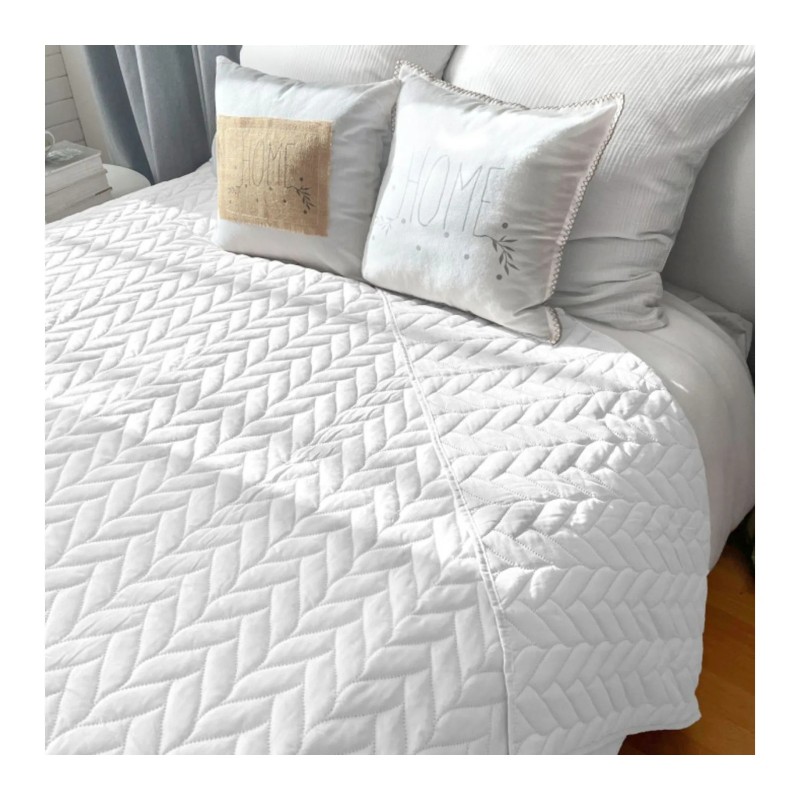 Couvre-lit en microfibre effet tresse 240 x 220 cm Blanc