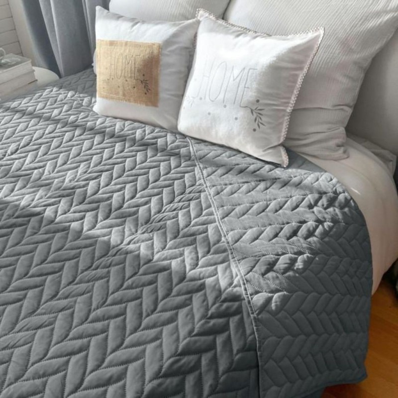Couvre-lit en microfibre effet tresse 240 x 220 cm Gris