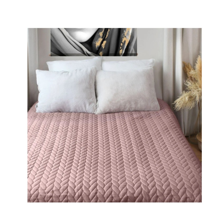 Couvre-lit en microfibre effet tresse 240 x 220 cm Rose