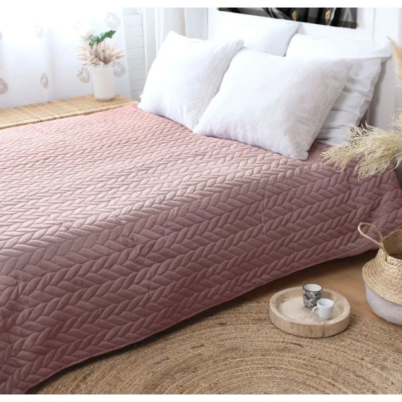 Couvre-lit en microfibre effet tresse 240 x 220 cm Rose